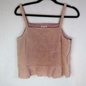 mo:vint New York Womens Top Size Medium Peplum Spaghetti Strap Corduroy Blush